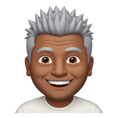 50 yr old indian man, dark skin, grey hair, big smile, white teeth, chubby, no moustache, clean shaven, spiky hair sticker