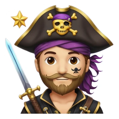 Um emoji com um pirata com uma máscara com cor de galáxia e uma estrela de galáxia e um espada cor galáxia sticker