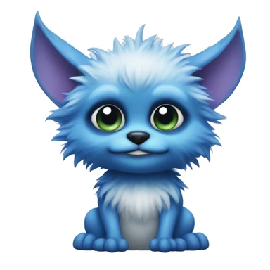 furry blue gremlin with a white belly sticker