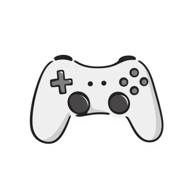 A video game controller/joystick with buttons and D-pad in pastel colors (dd9fb0, ffc6d3, a3bfc9, c4bee2, f1b091), hand-drawn doodle style sticker