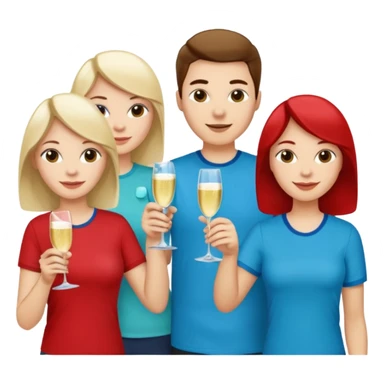 A large crowd of adults in casual clothing with red, aqua and blue shirts with drinks chatting at an afterwork meeting sticker