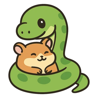 flat toon style snake hugging a hamster sticker