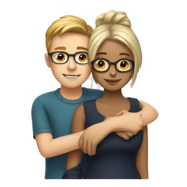 White boy and girl hugging with glasses sticker