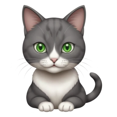 full body view of beautiful female solid dark grey cat with green eyes, grey face, white toes/paws and small white patch on her chest sticker