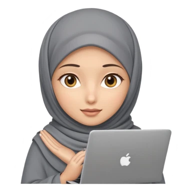 A girl wearing a gray hijab and with hazel eyes is carrying a laptop, not a laptop, just a regular laptop. Not mat bock  sticker