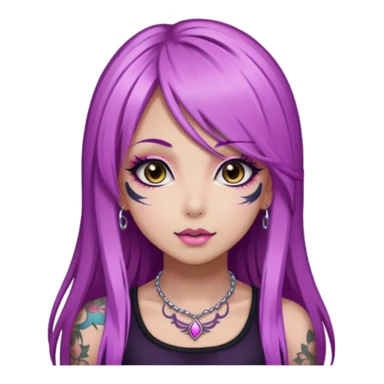 hime gyaru girl, long straight pink and purple hair, tattoos, dark makeup, dark background sticker