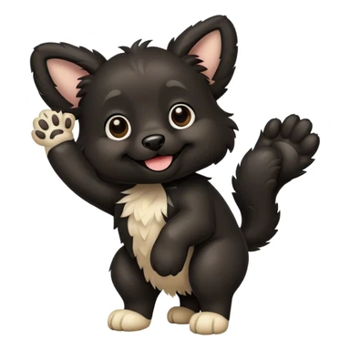 Black and fluffy dog smiling lifting his paw sticker
