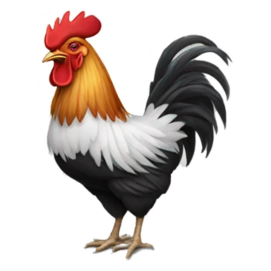 A rooster who has a tire instead of a body sticker