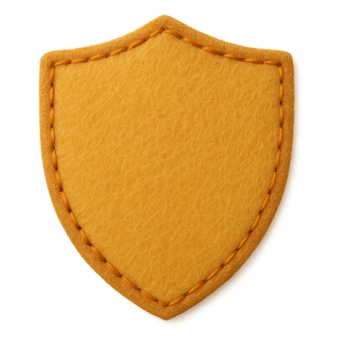 <StylePrompt>
  <Name>Minimal Felt Appliqué Icon</Name>
  <Description>
    A simplified plush icon style with soft felt textures, minimal facial features, and gentle stitching. Focuses on iconic shapes with low visual complexity for maximum clarity at small sizes.
  </Description>
  <VisualProperties>
    <Material>Felt</Material>
    <Texture>Soft, matte surface with faint fiber detail</Texture>
    <Stitching>
      <Type>Thin thread</Type>
      <Color>Muted orange or brown</Color>
      <Pattern>Sparse edge stitching only</Pattern>
    </Stitching>
    <Padding>Low to moderate—slightly puffy but not high-relief</Padding>
    <Edges>Smooth, rounded</Edges>
    <ColorPalette>
      <Primary>Warm yellows, oranges, and browns</Primary>
      <Accent>Minimal dark brown for eyes and nose</Accent>
      <Background>Plain or soft gradient, off-white preferred</Background>
    </ColorPalette>
  </VisualProperties>
  <FacialFeatures>
    <Eyes>Small circles, dark brown</Eyes>
    <Nose>Simple dot or triangle</Nose>
    <Mouth>Omit or use curved line only</Mouth>
    <DetailLevel>Low</DetailLevel>
  </FacialFeatures>
  <Rendering>
    <Lighting>Flat and soft, minimal shadows</Lighting>
    <Perspective>Side or front profile, no complex angles</Perspective>
  </Rendering>
  <Applicability>
    <SubjectType>Animals, objects, icons</SubjectType>
    <OutputFormat>Flat icon or patch-style asset</OutputFormat>
  </Applicability>
</StylePrompt>


{subject} = shield sticker