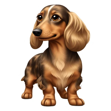 Fullbody Longhair cream shaded piepald dachshund with brown spots on the back sticker