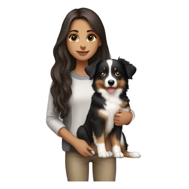 Brunette long hair light tan girl with black and white Australian shepherd puppy sticker
