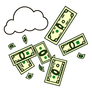 money rain, dollar bills falling from clouds sticker