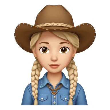 cute cowgirl portrait, head and shoulders only, cowboy hat, braided hair, western outfit collar, confident expression, 3D cartoon, mobile game icon style, clean background, no text, no watermark
 sticker