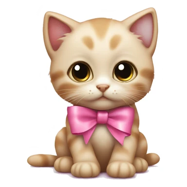 Little kitten with a pink ribbon around its neck, big eyes sticker