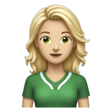 the girl is a football journalist, has blond and medium hair, green eyes sticker