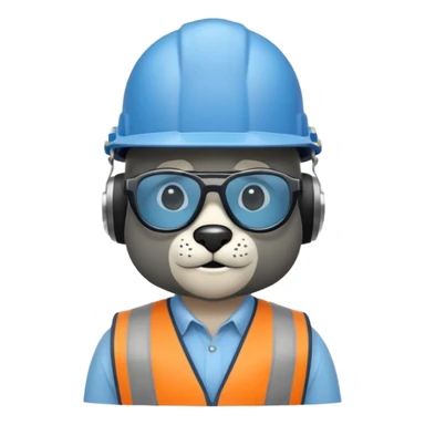 un lobo constructor con casco y lentes de seguridad sticker