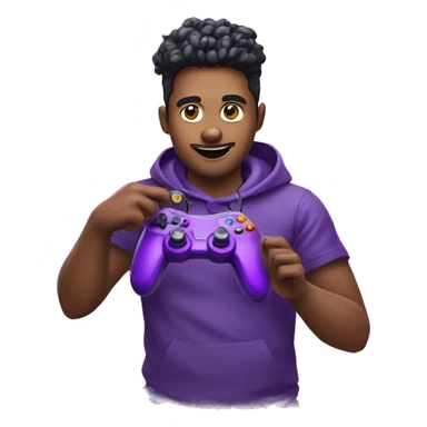 Gaming streamer with a controller in his hand and showing fun with purple color  sticker