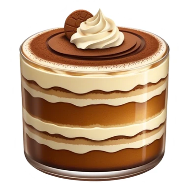 Cinematic Realistic Tiramisu Dessert Emoji, featuring layers of coffee‚Äêsoaked ladyfingers and mascarpone cream dusted with cocoa rendered with delicate textures and warm, inviting lighting. sticker