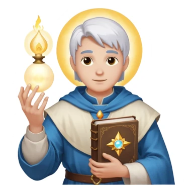 dnd cleric holding a holy book in one hand and having a ball of light in the other sticker