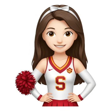 skinny white happy long haired brunette girl in a white USC cheerleader outfit sticker