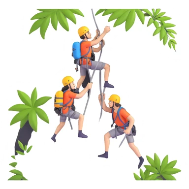two climbers helping each other up a steep jungle cliff sticker