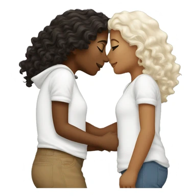 2 lesbians kissing, one white with brown hair one black white brown curly hair sticker
