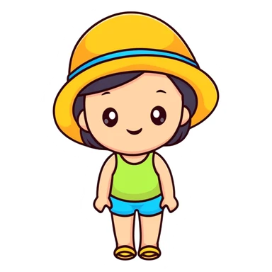cute girl with summer hat sticker