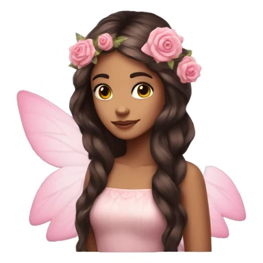 Beautiful, rose, fairy, pink, flowers in hair, long dark brown hair, big wings, fair skin sticker