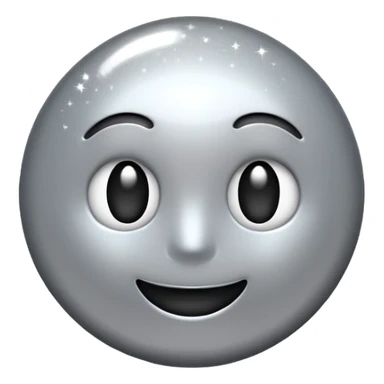Silver chrome sparkle emoji, iOS emoji style, minimal shape, glossy metallic shine, clean background, smooth lighting sticker