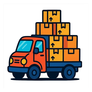 a truck loaded with boxes, playful cartoon style sticker