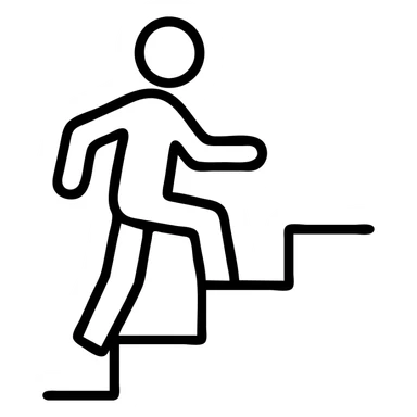 outlined icon of a man climbing stairs, minimal, no fill, black lines sticker