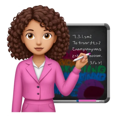 a girl with dark brown curly like hair wearing pink not hot pink 2 piece set teaching up on a board sticker