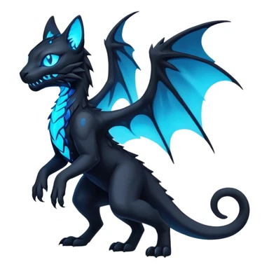 Black Dark Nocturnal Neon-glowing Abyssal Nightly Abyss-Cat-Salandit-Gryphon-Fakémon Creature (full body) sticker