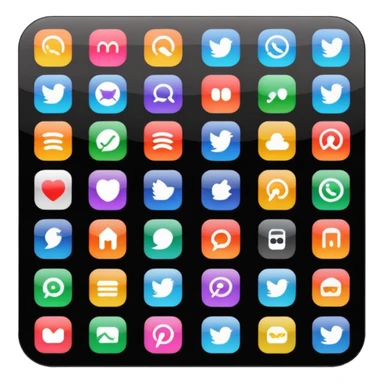 A simple black screen displaying app icons in grid sticker