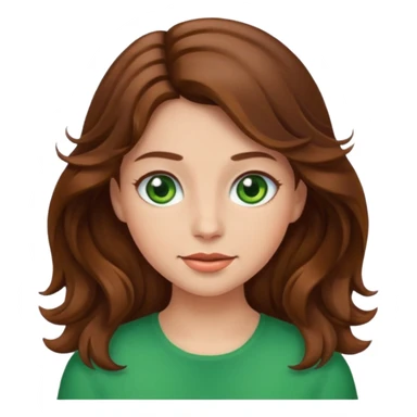 Make a emoji girl with wavy brown hair and green eyes sticker