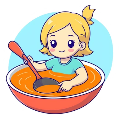 Blonde girl swimming in giant soup ladle  sticker