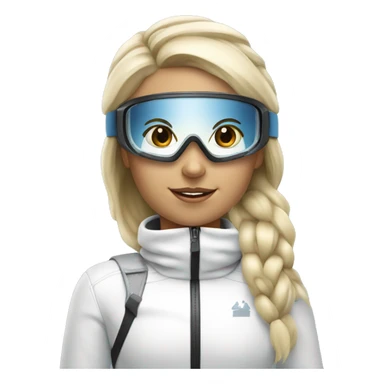 blonde girl skiing with white ski outfit wearing ski goggles sticker