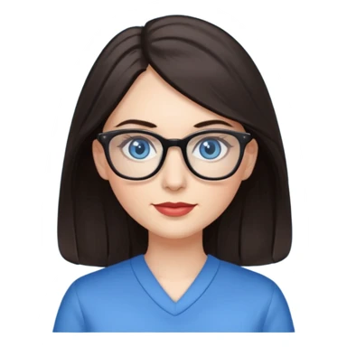 long dark hair, blue eyes, glasses teacher female, eyelashes sticker