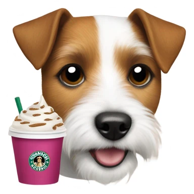 Parson Russell terrier head with a pup cup from Starbucks sticker