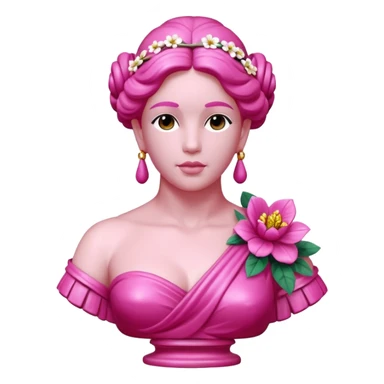 Jeff Koons style pink Grecian bust sculpture in a floral garden  sticker