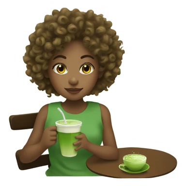 Curly girl drinking matcha sticker