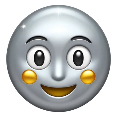 Silver chrome sparkle emoji, iOS emoji style, minimal shape, glossy metallic shine, clean background, smooth lighting sticker