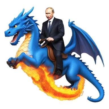 putin on blue dragon that throws flames  CH4 sticker