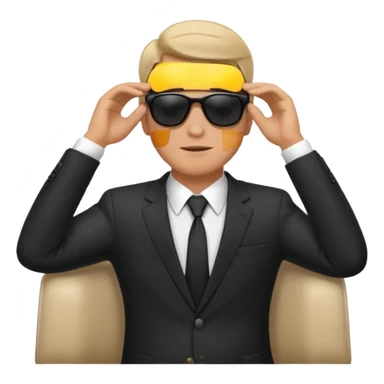 white man in formal suit wearing sunglasses resting with hands behind head sticker