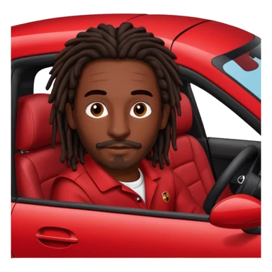 Red Porsche cayenne with guy with dark brown dreads sitting inside with thin mustache sticker