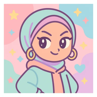 baddie hijabi, sassy expression, hoop earrings, winged eyeliner, streetwear, fashionable hijab, urban vibe, colorful background sticker