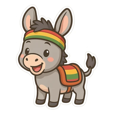 cartoon Kurdish donkey sticker, cheerful and colorful style, no text, suitable for WhatsApp and Instagram sticker