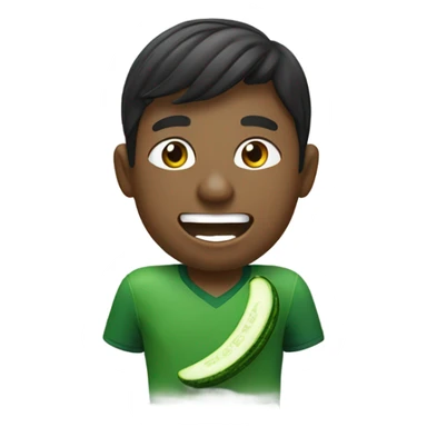 Guy in green jersey eating cucumber sticker