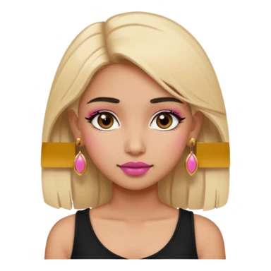 Sweet Indian girl blond hair brown eyes brown/pink lipstick pink blush black top gold earrings  sticker