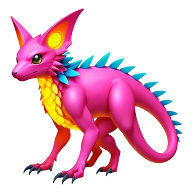 Tropical futuristic lush warm-colored modern colorful neon-colored Fakémon-Digimon-Trico-creature sticker